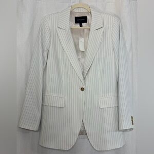 Banana Republic Long Lean Blazer Jacket White Pinstripe Women Career 12 NWT NEW